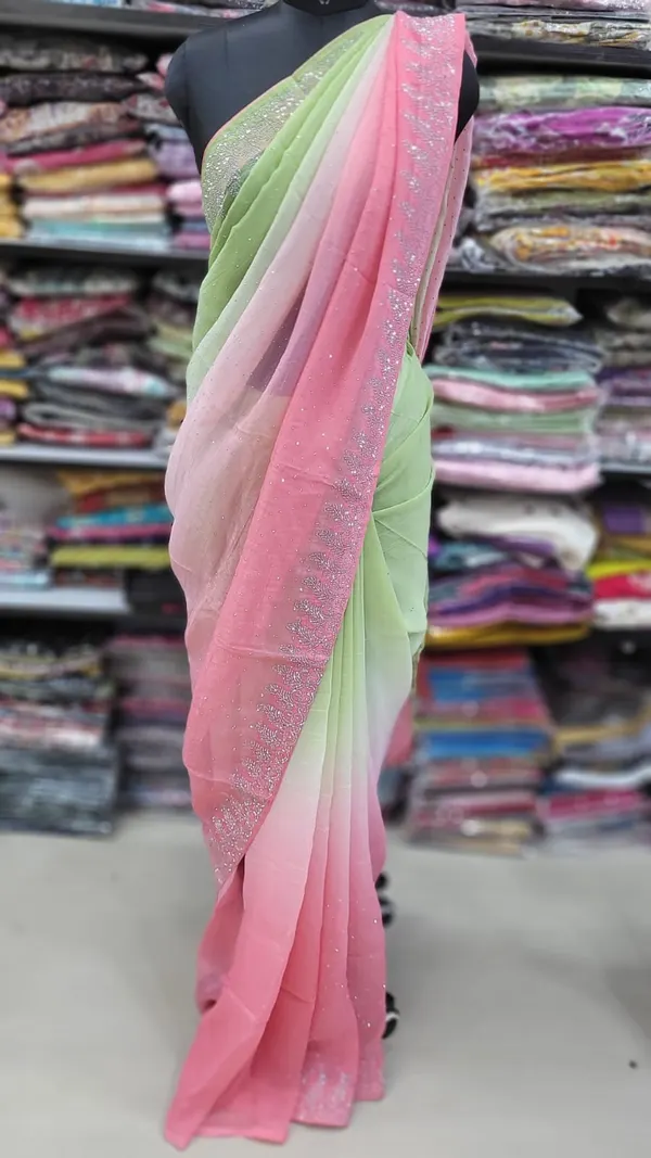 Premium Space Silk Double Colour Stone work saree | SR66